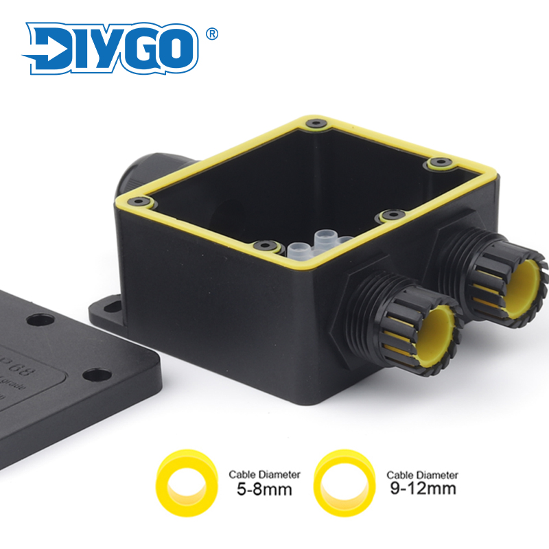 Cable Gland Waterproof - 防水IP68ジャンクションボックス,防水,3ウェイミニコネクタ,PCプラスチックおよび端子付き,配線用に設計,黒