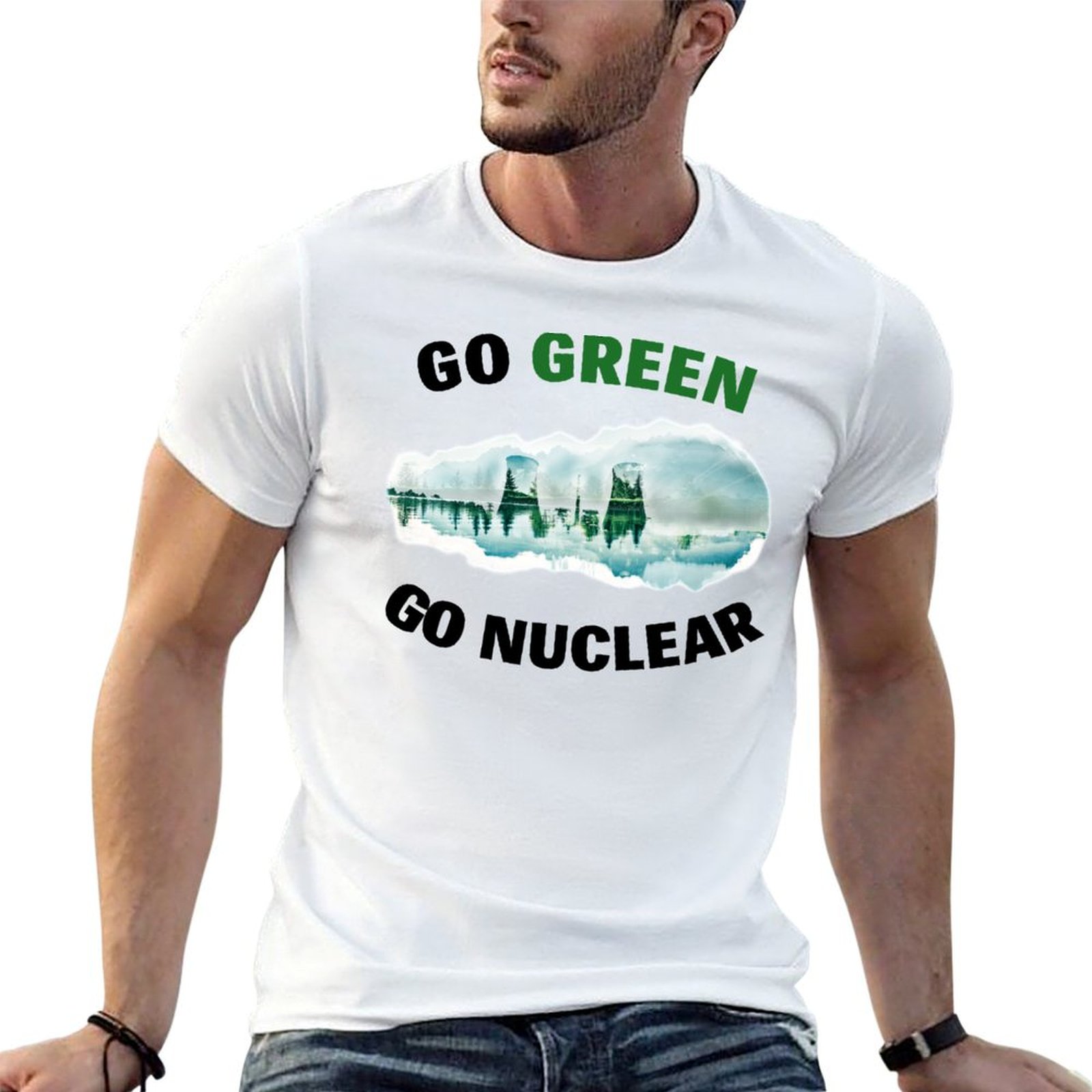 Renewable Energy Nuclear - グリーンで進む、原子力で進む - 核分裂、再生可能エネルギー、クリーンエネルギーを支持しましょう！ Tシャツ 汚れにくいカジュアルTシャツ