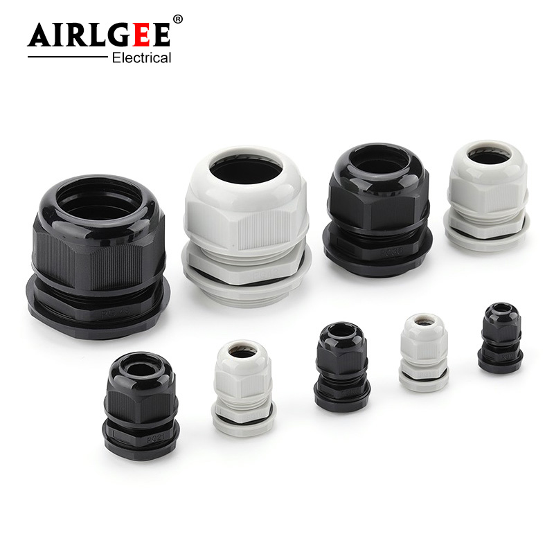 Cable Gland Waterproof - 10個白黒ナイロンプラスチックコネクタPG7 PG9 PG11 PG13.5 PG16 PG19